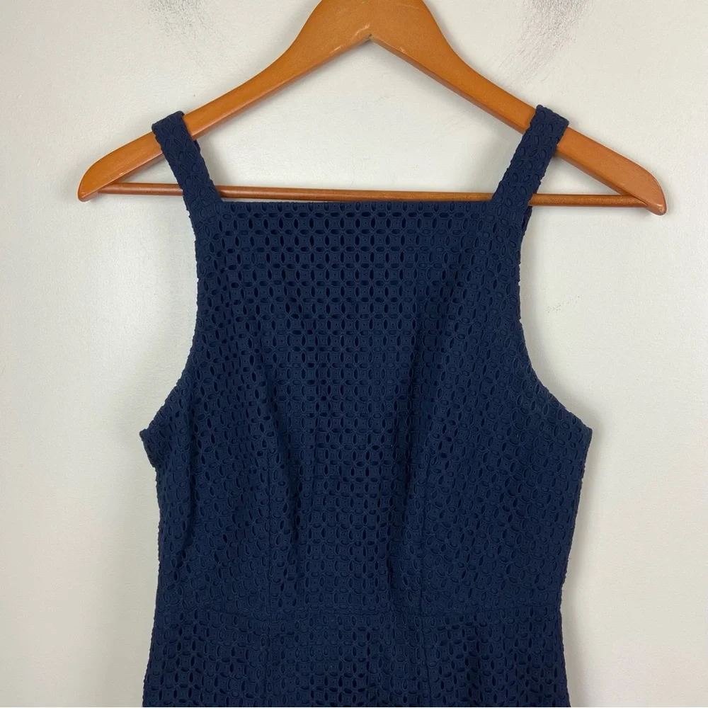 J Crew‎ Navy Blue Cotton High Next Eyelet Sheath Dress Size 0 Party Wedding - Picture 2 of 10